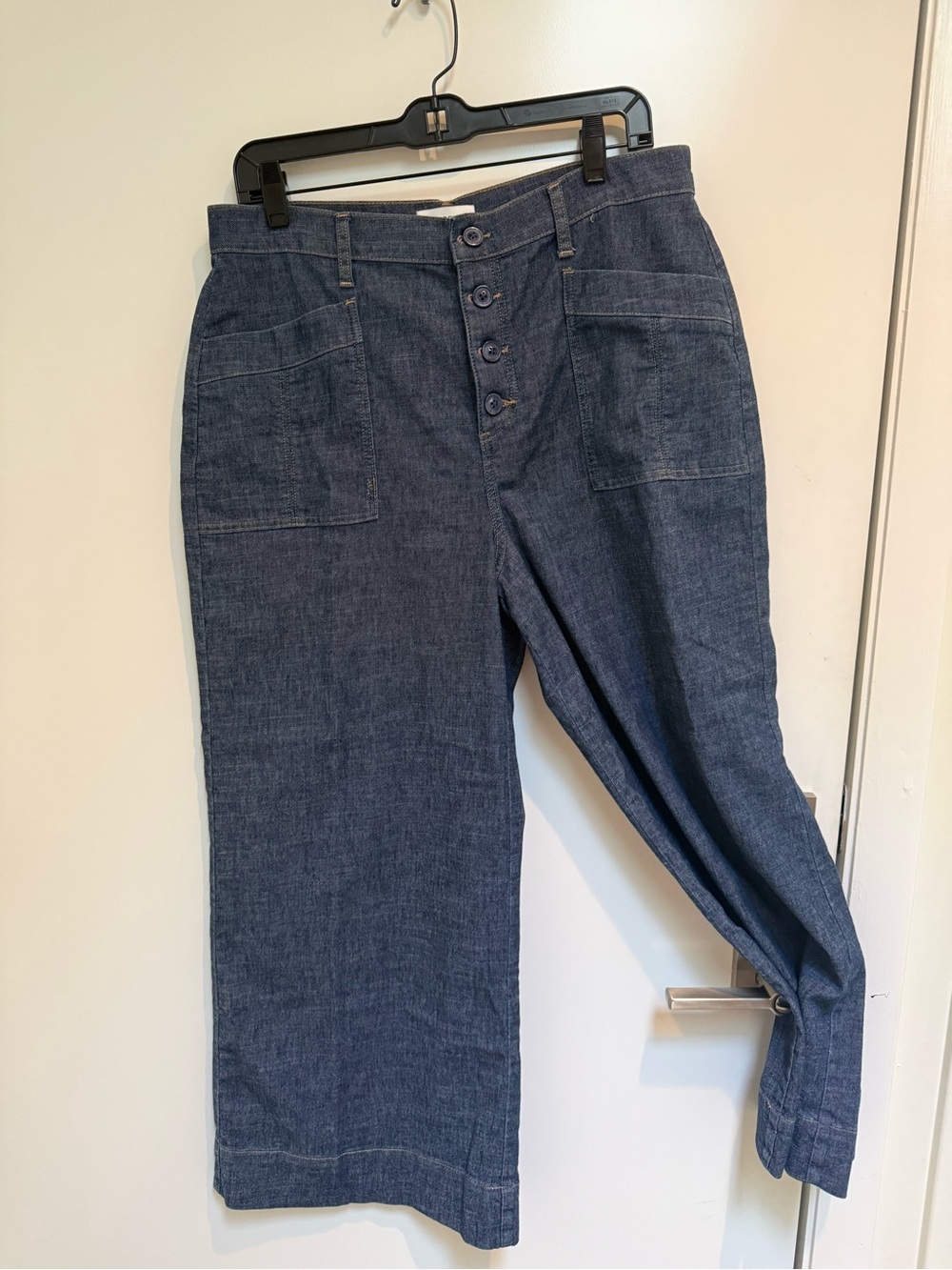 Evereve Women’s Light-Weight Wide-Leg Button-Fly Indigo Pants